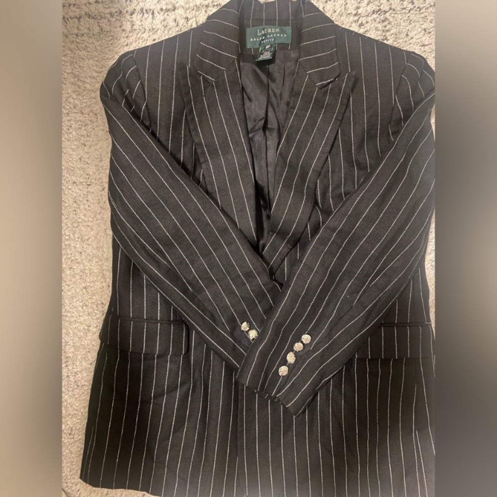 Lauren by Ralph Lauren Black Pinstripe Blazer
